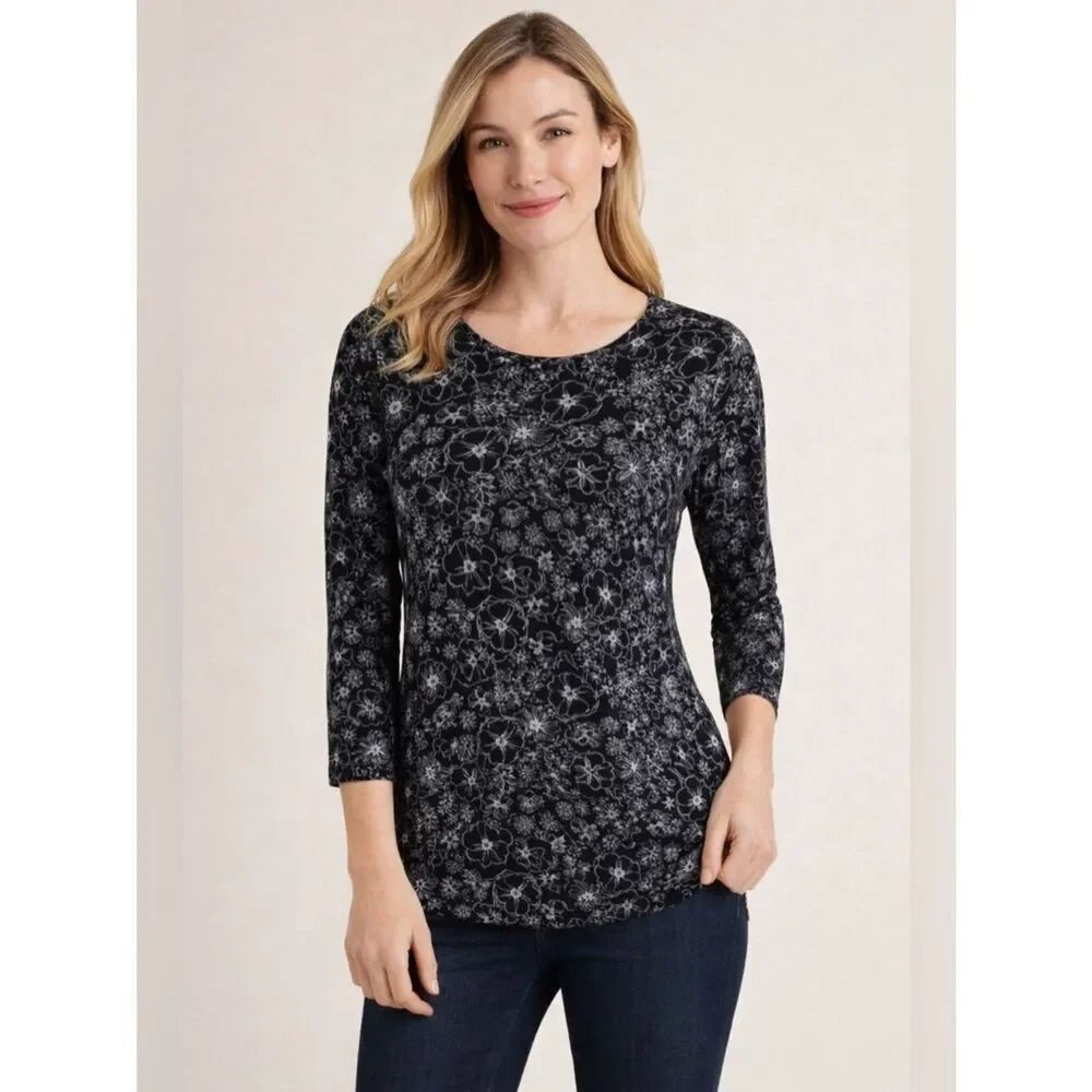 J. Jill Black and Gray Floral Blouse